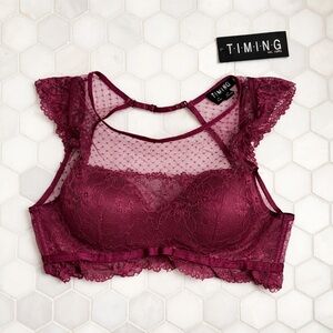 Burgundy Lace Mesh Bralette Small | Boutique NWT Feminine Romantic Chic